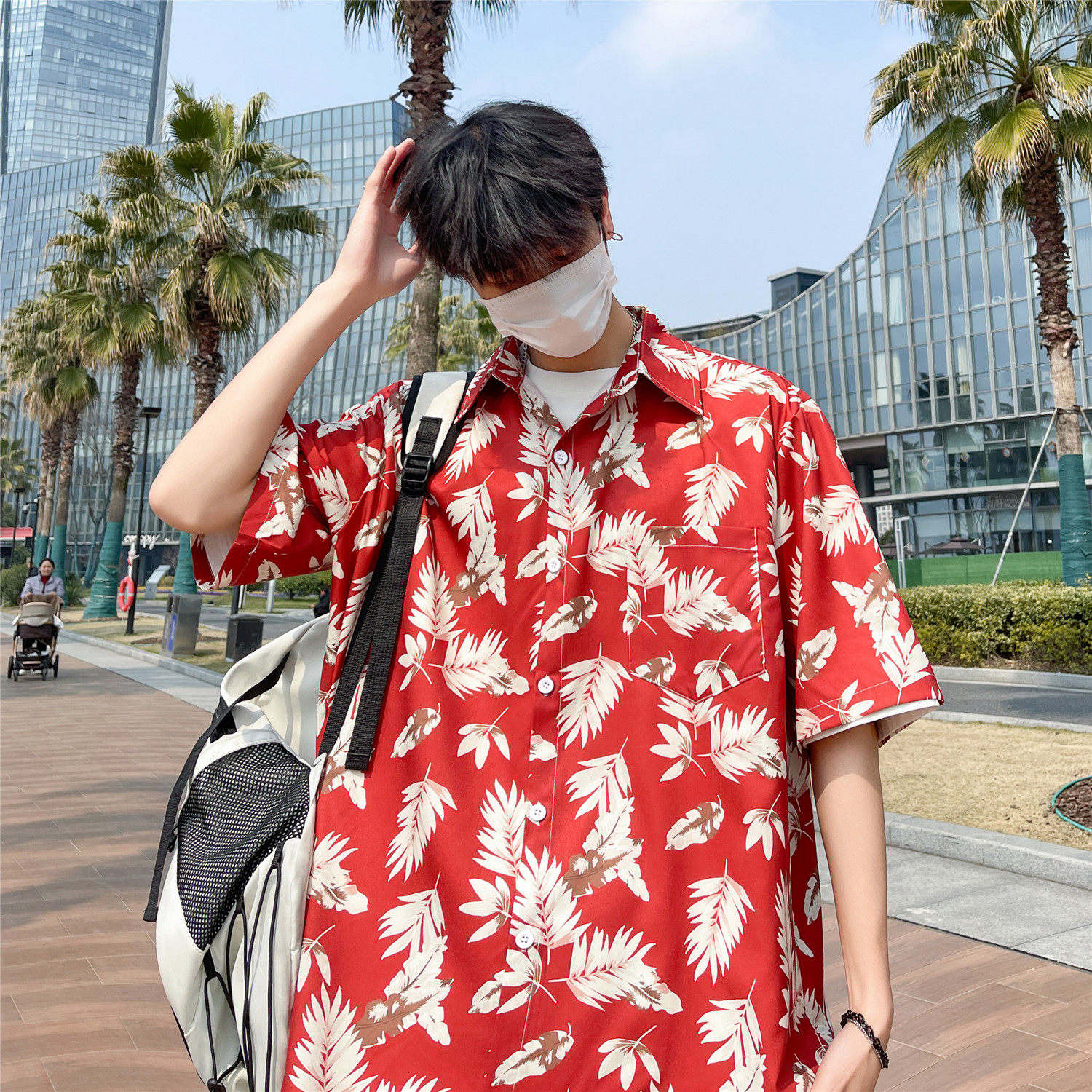 合集夏季沙滩旅游红色男女宽松薄款情侣短袖衬衫C1019P40,男装衬衫,电商A433