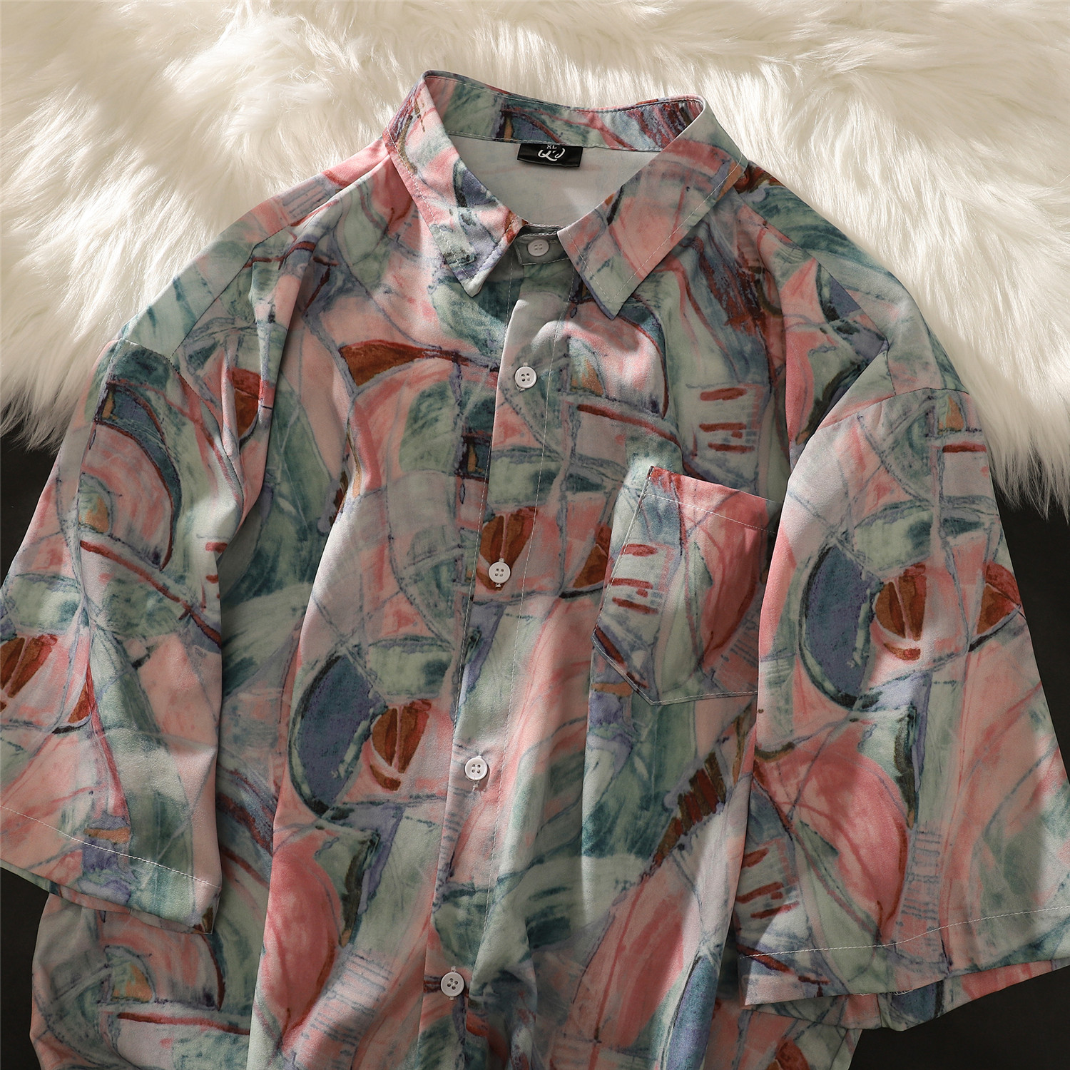 港风防晒冰丝夏季男女宽松印花衬衫情侣C28P40，男装防晒衣，电商A433