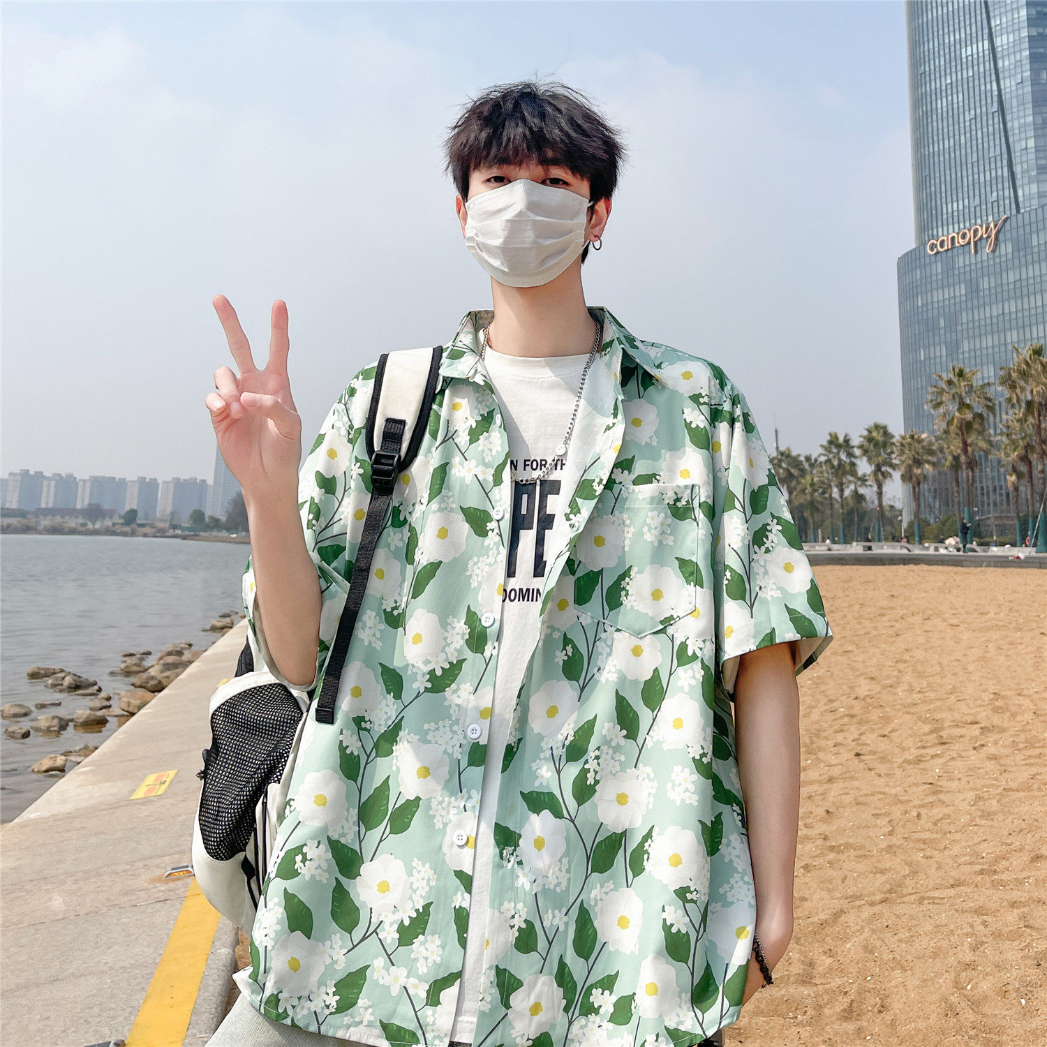 合集夏季沙滩旅游红色男女宽松薄款情侣短袖衬衫C1019P40,男装衬衫,电商A433