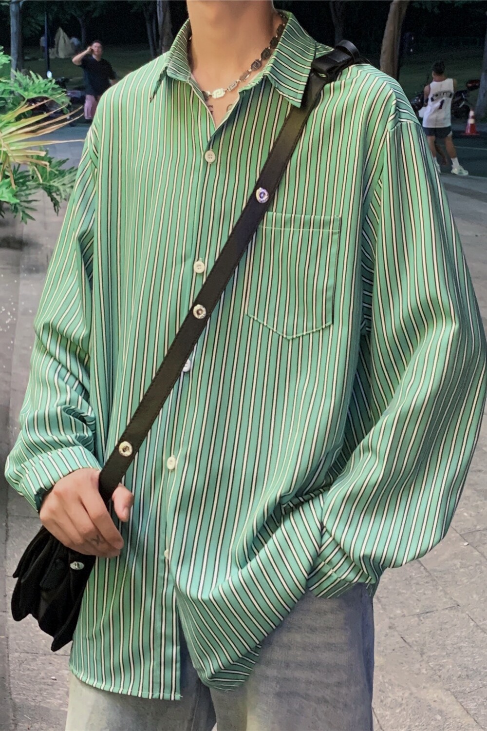 四季款长袖衬衫港风条纹男女防晒宽松情侣衬衣C199P50,男装防晒衣,电商A433