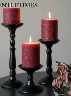 美式复古黑色新年烛台餐桌浪漫摆件圣诞装饰道具高级家用蜡烛台