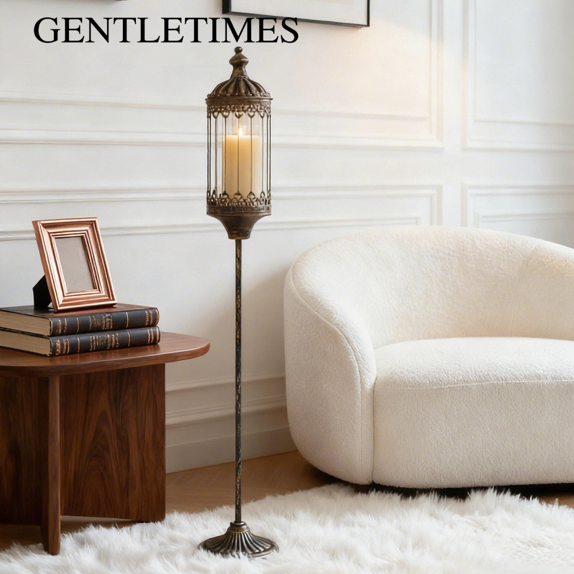 美式复古黑色落地风灯摆件
