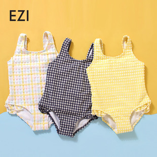 弈姿新款 女童连体泳衣三角中小童可爱儿童宝宝温泉度假游泳衣