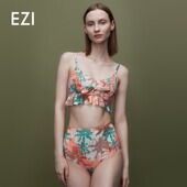 弈姿新款 女夏蝴蝶结热带风情分体三角泳衣性感泡温泉度假游泳衣
