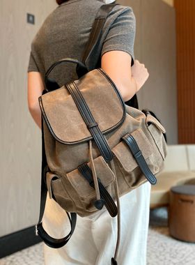 超火帆布双肩包女2025新款高颜值时尚百搭通勤女士背包休闲旅行大