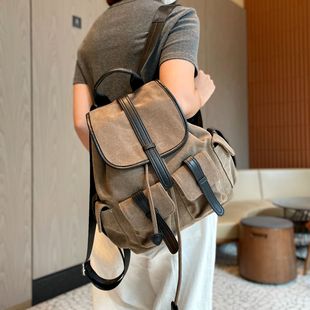 超火帆布双肩包女2025新款 百搭通勤女士背包休闲旅行大 高颜值时尚