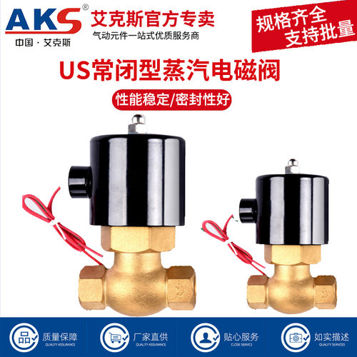 AKS艾克斯气动高温蒸汽电磁阀US-15/20/25/32/40/50 6分1寸220V