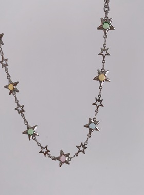 彩色五角星项链锁骨链