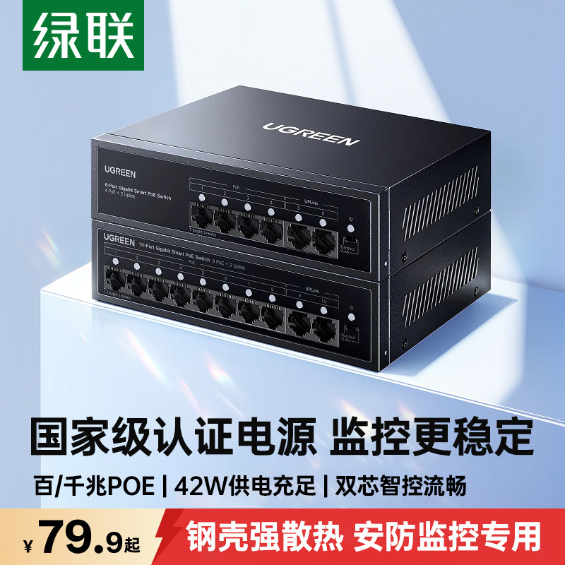 安防监控专用绿联千兆PoE交换机