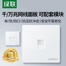 绿联网线面板网络电脑电话插座86型千兆超六6类模块接口双网口盒