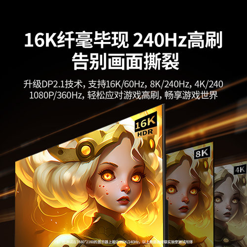 绿联DP2.1连接线16K超清高刷
