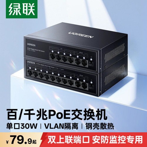 安防监控专用绿联千兆PoE交换机