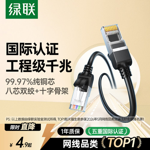 【国际认证】绿联工程级六类网线