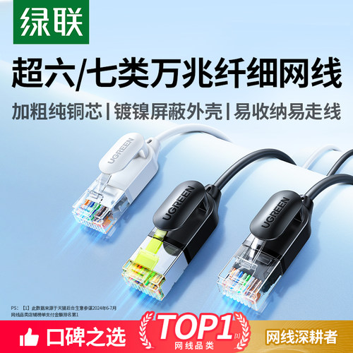 绿联网线超六类七类柔软纤细网线