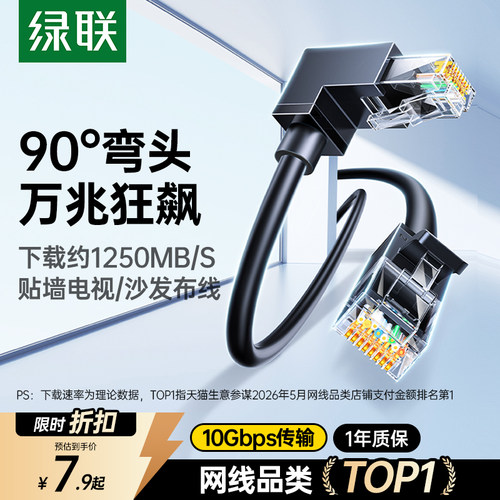 绿联90°弯头超六类轻松布线