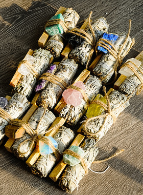 加州白鼠尾草秘鲁圣木水晶原石香薰杖套装 室内净化瑜伽冥想摆件