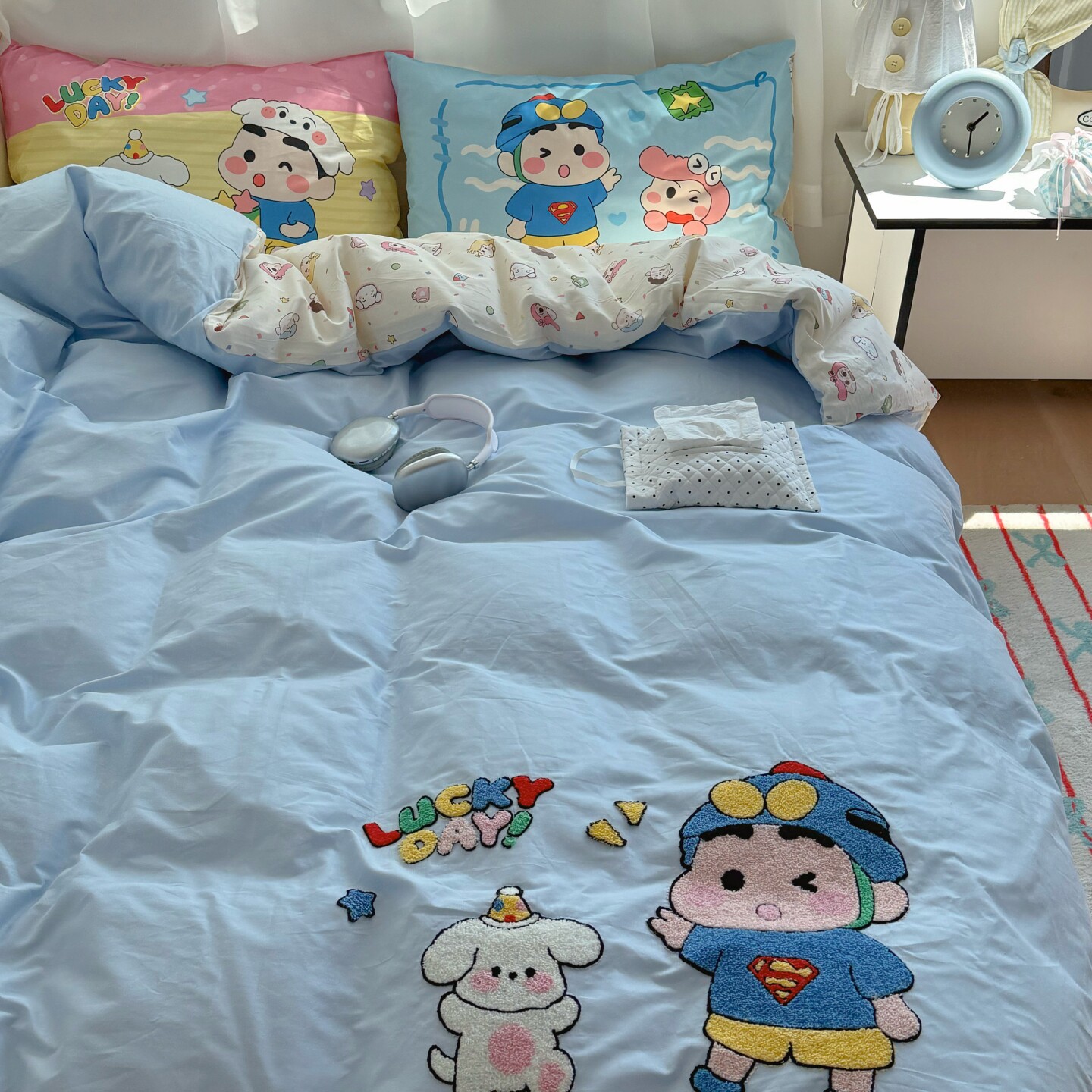 梨梦 可爱卡通刺绣小新纯棉四件套全棉床单被套床裙宿舍床上用品
