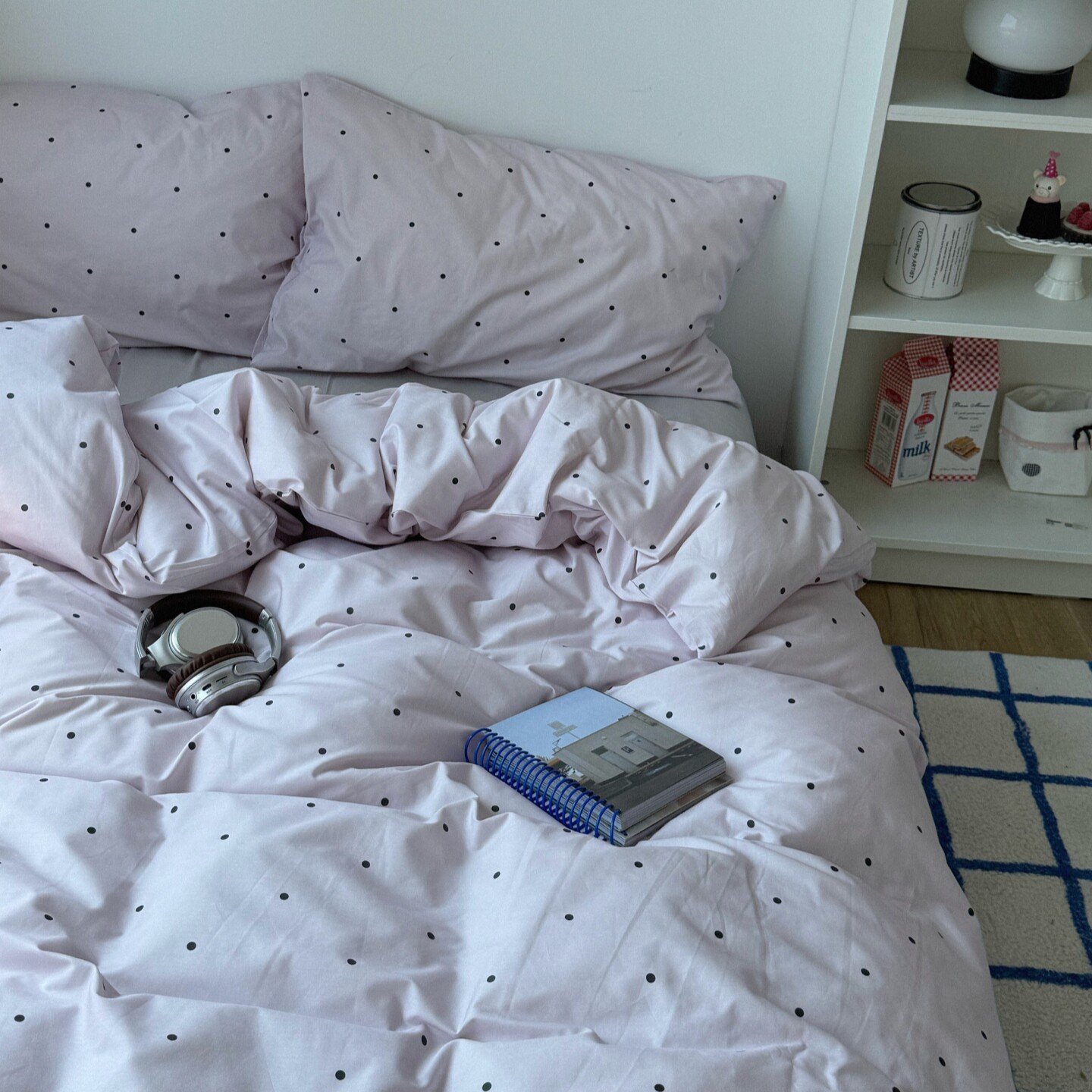 梨梦 ins小清新波点纯棉水洗棉四件套全棉床宿舍单被套床上用品