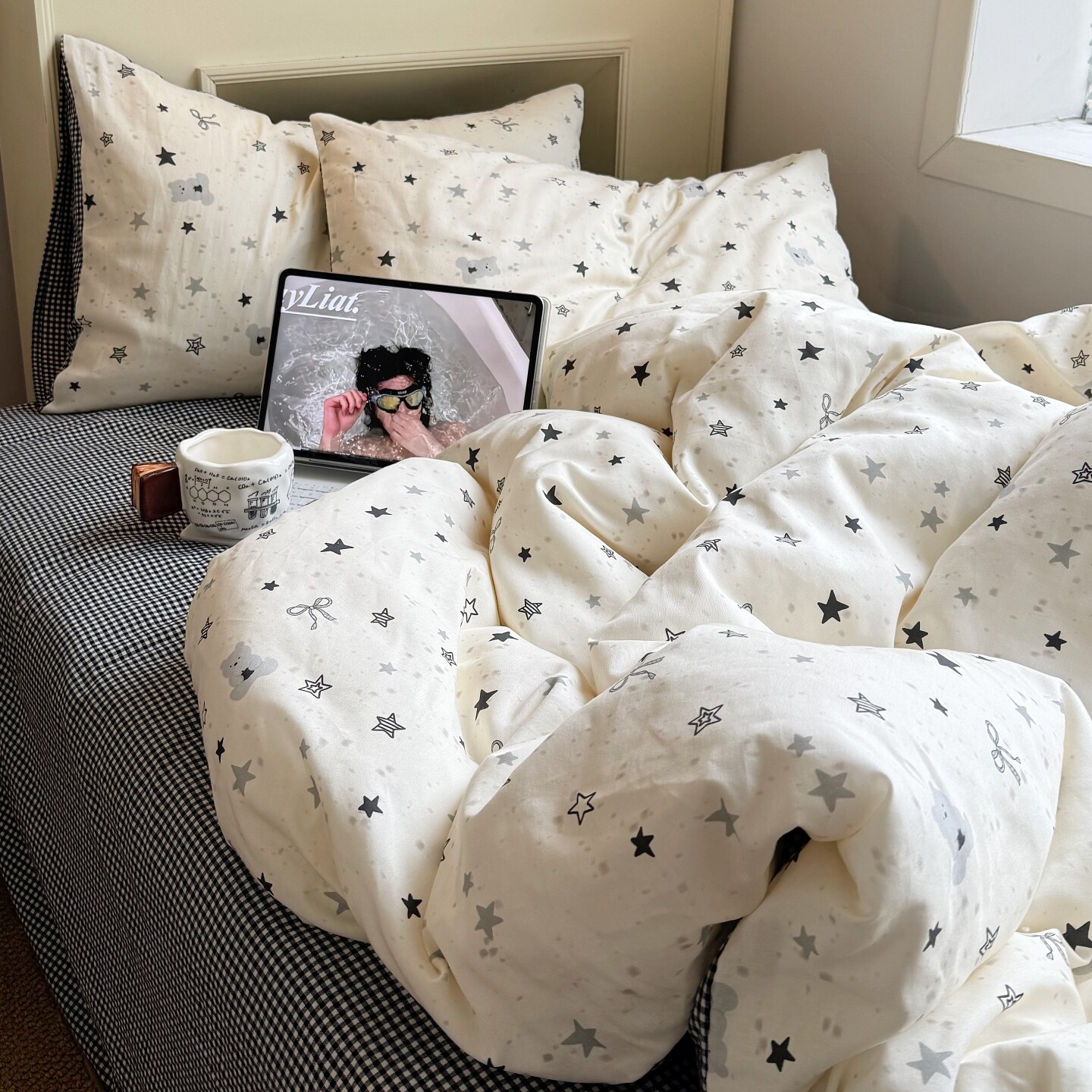 梨梦 满天都是小星星 纯棉四件套全棉床单被套床笠款宿舍床上用品