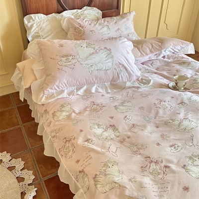 梨梦 布偶下午茶 少女心可爱卡通纯棉四件套全棉床单被套床上用品