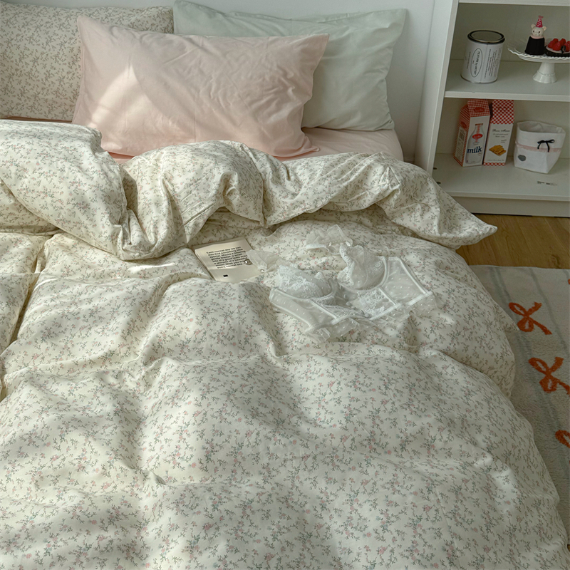 梨梦 春不晚 ins纯棉小碎花四件套全棉床单被套床笠宿舍床上用品