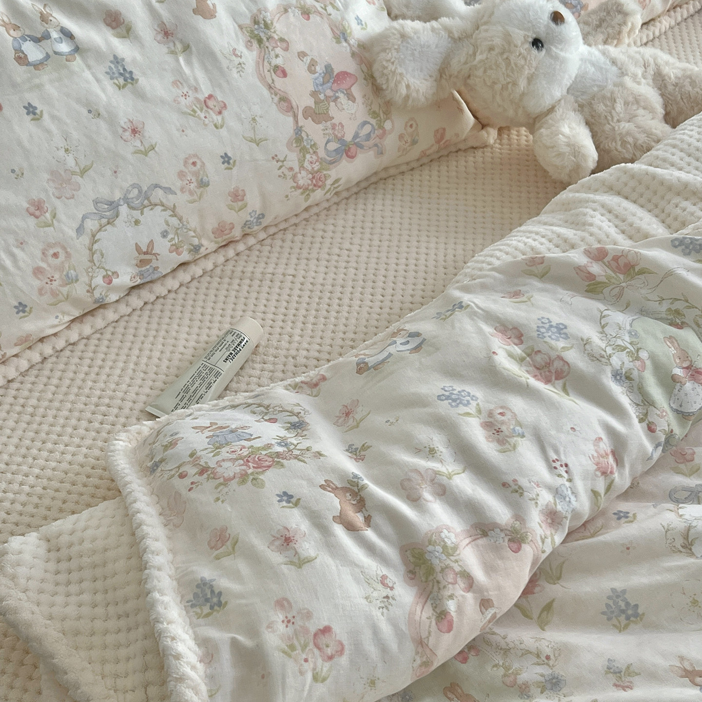 梨梦 秋冬碎花A纯棉双层纱B牛奶绒四件套保暖珊瑚绒床单被套床品,床上用品,床品套件/四件套/多件套,淘宝优惠券,粉丝福利购,淘宝优惠卷