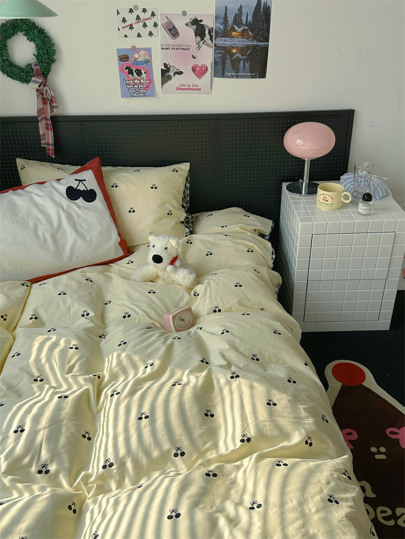 梨梦可爱樱桃40支纯棉四件套全棉床单被套床笠款学生宿舍床上用品,床上用品,床品套件/四件套/多件套,淘宝优惠券,粉丝福利购,淘宝优惠卷