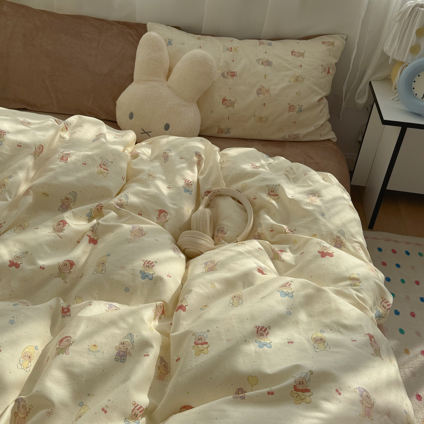 梨梦 ins秋冬可爱星星A纯棉B牛奶绒四件套保暖珊瑚绒床单被套床品