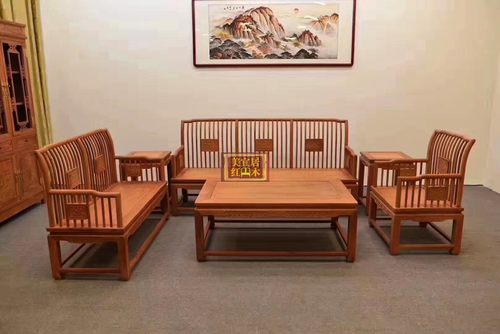 红木家具 缅甸花梨中式梳子沙发大果紫檀明式沙发六件套 实木沙发