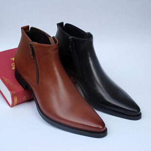 男靴子 夏季 英伦尖头欧版 男式 真皮潮流短靴 牛皮靴子高帮商务男鞋