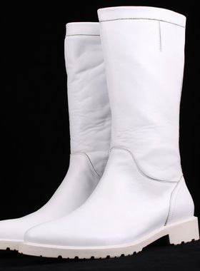 高帮靴子男真皮马丁靴白色拉链牛皮马靴尖头潮流x厚底保暖休闲