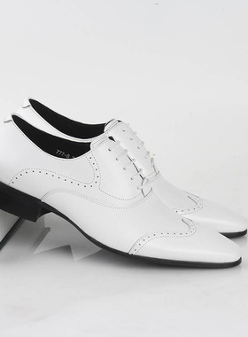 男士正装小皮鞋男英伦尖头商务白色休闲男鞋子真皮潮百搭婚鞋透气