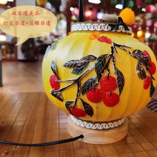竹编手工布艺灯笼贝雕 饰DIY贝壳贴 新中式 仿古祈福家居餐厅客厅装