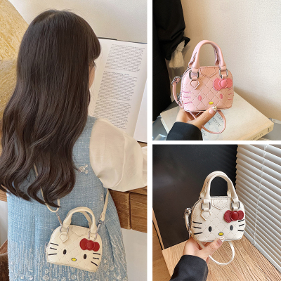 2025儿童韩版ins可爱猫咪蝴蝶结手提配饰包小女孩甜美保龄球包潮