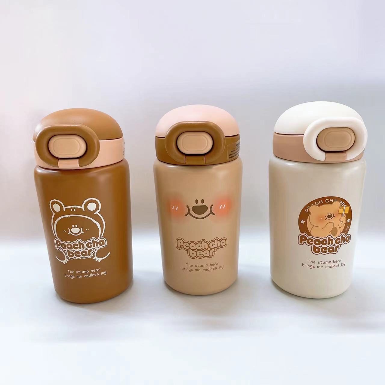 青壹坊茶茶熊暖暖系列椭圆弹扣保温杯500ml学生喝水杯可爱弹扣瓶