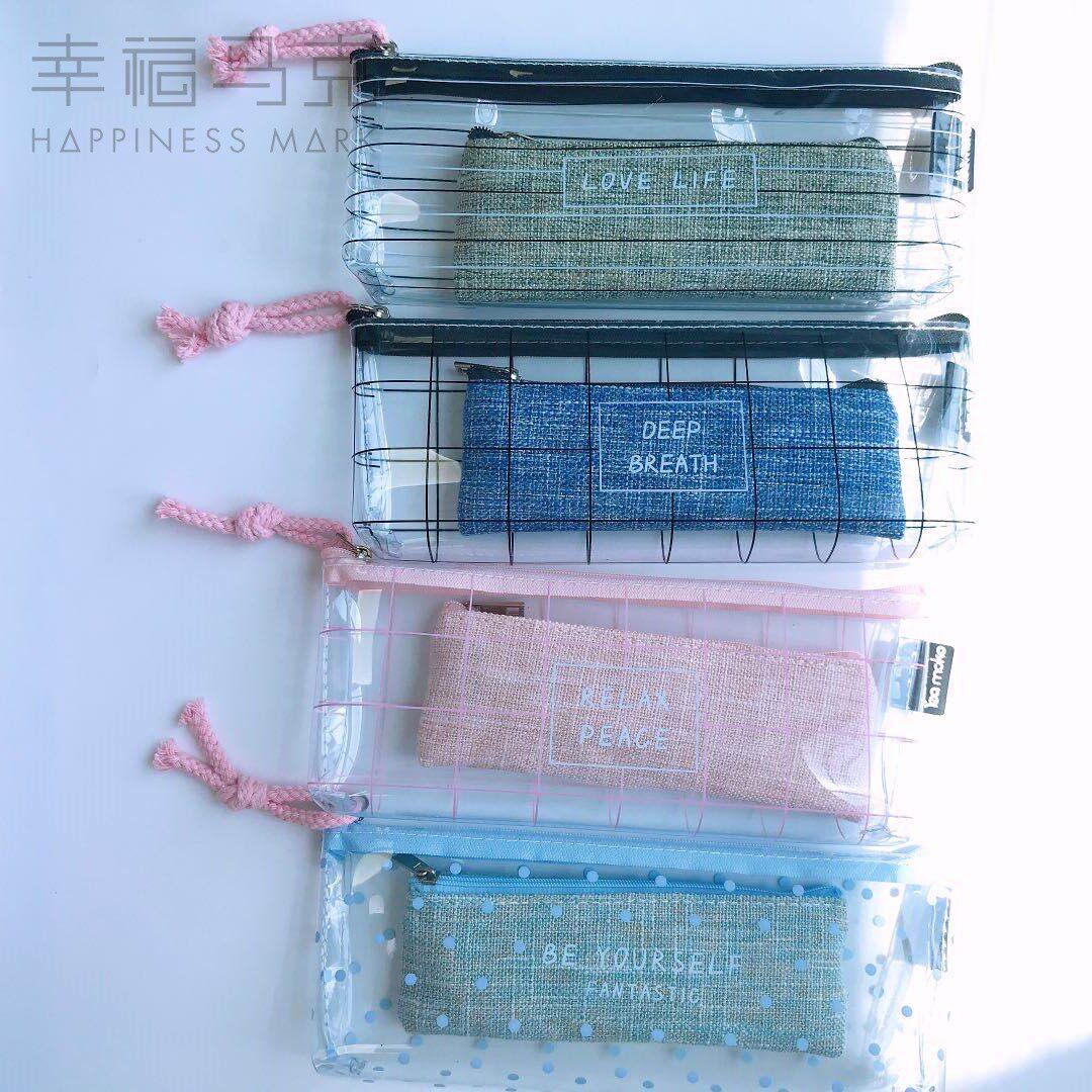 MOKO深呼吸大三角笔袋PVC透明笔袋潮学生字母笔袋可当化妆包