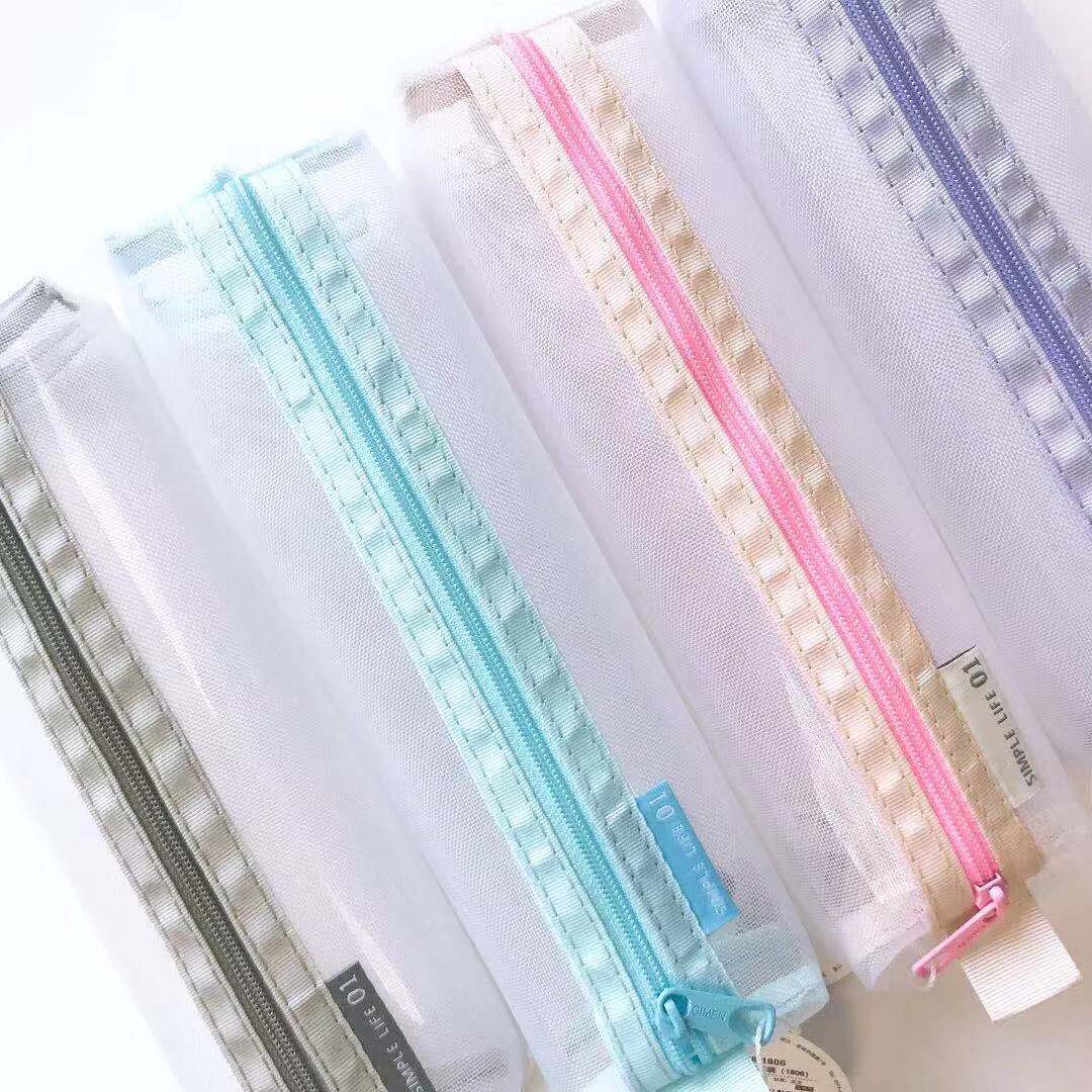 巨门撞色网格方扁笔袋大容量简约初中生铅笔袋小清新女生纯色拉链