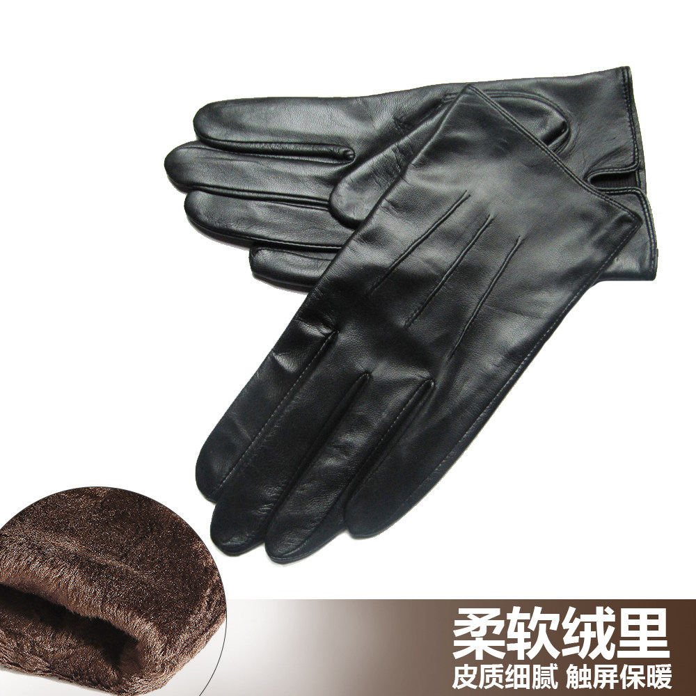 LEATHER GLOVES MENS LEATHER THIN SECTION HAND REPAIR KOREAN VERSION OF THE AUTUMN AND WINTER WARM BUSINESS TOUCH SCREEN LEATHER DRIVING GOATSKIN GLOVES MEN