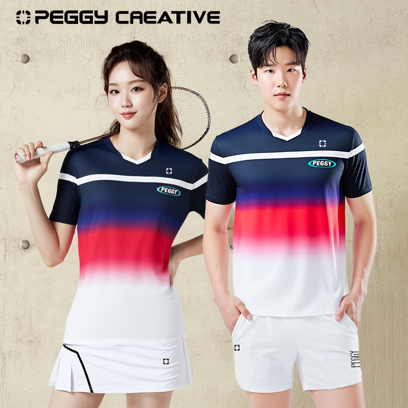 佩极羽毛球服女新款男款韩国进口短袖速干运动V领T恤套装
