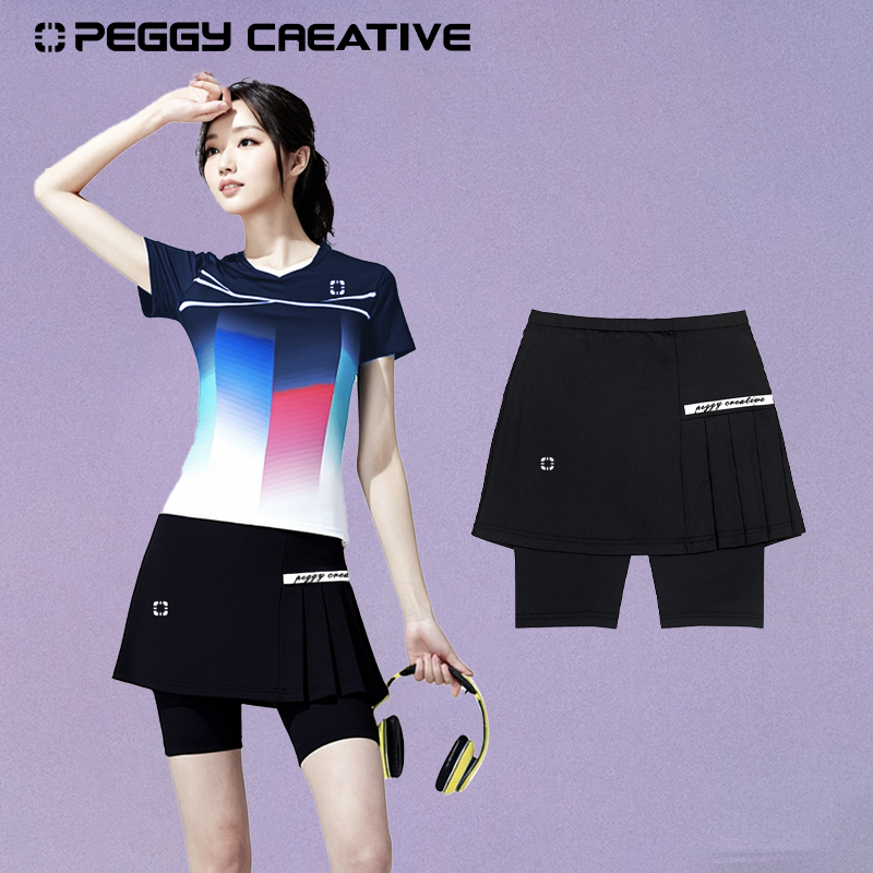 韩国佩极羽毛球速干短裙女款防走光跑步假两件户外薄款健身伞裙裤