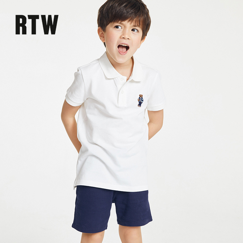 R.T.W小熊短袖男白色polo衫洋气