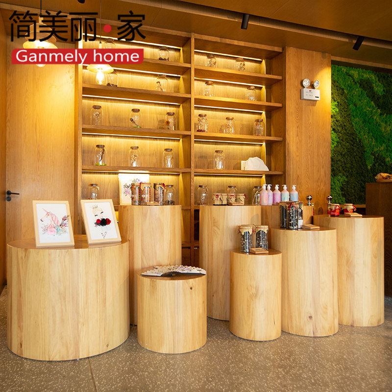 九华山陌上花间堂民宿家具酒店家具定制大堂家具创意树桩陈列边几