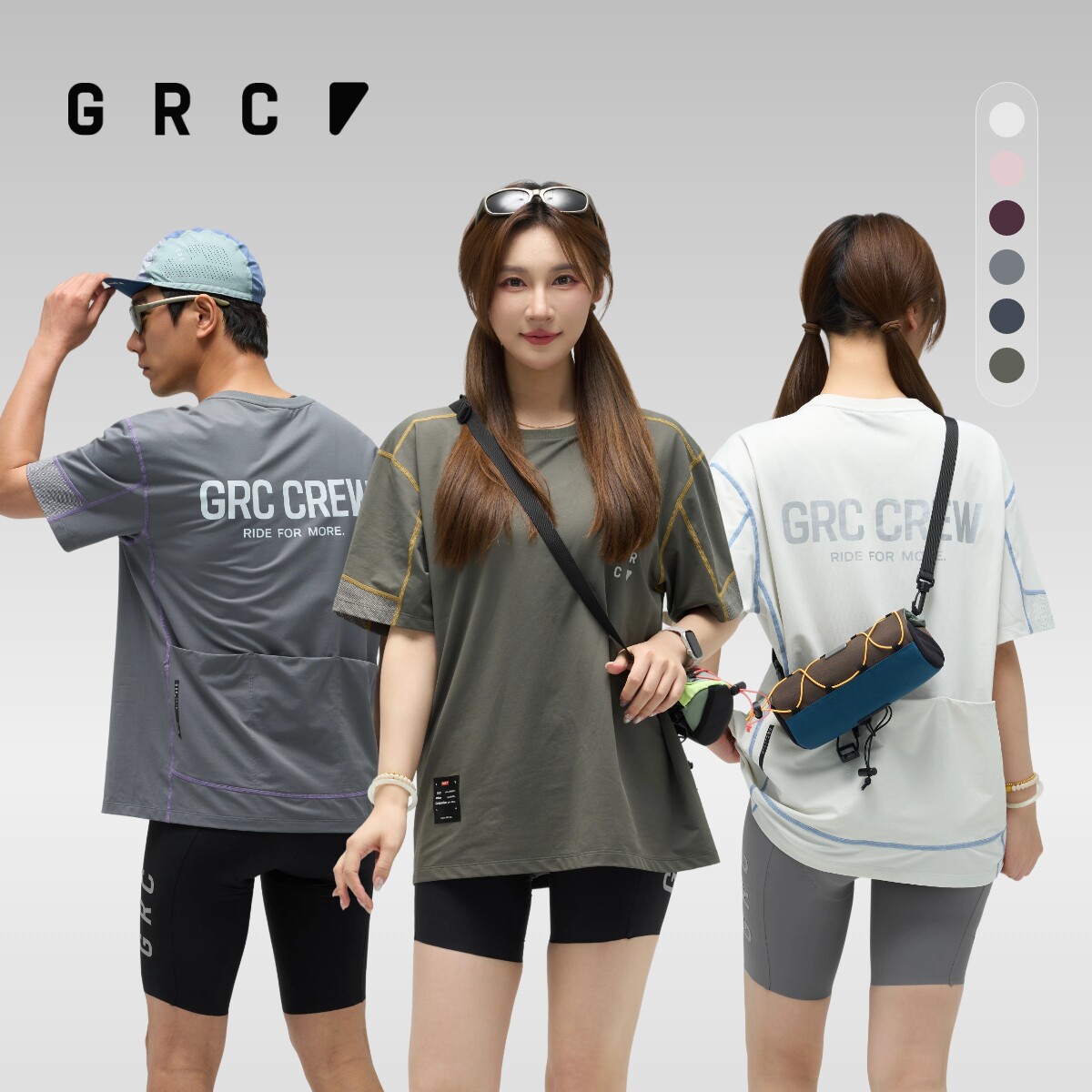 GRC夏季CREW公路车休闲户外骑行服上衣多口袋宽松骑行短袖T恤男女