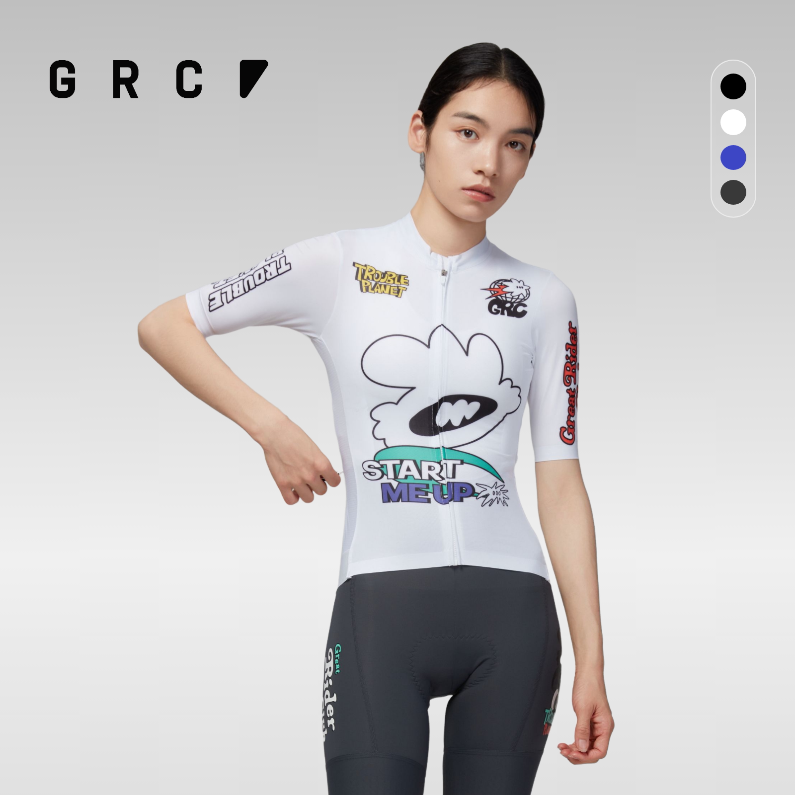 GRC春夏新款麻烦星球联名印花骑行短袖上衣公路车自行车骑行服女
