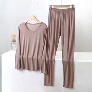 胖mm女莫代尔秋衣秋裤 打底纯色保暖内衣线衣线裤 套装 薄款 修身 大码