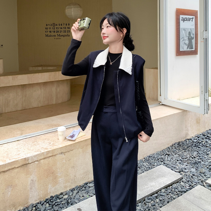 又a又飒撞色拼接马甲套装女秋季2025新款韩系小个子阔腿裤两件套,女装运动套装,浙宝285（原212）