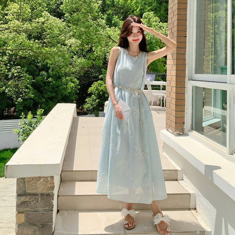 高级感度假风刺绣无袖连衣裙女2025夏新款法式漂亮绝美仙女背心裙,女装连衣裙,浙宝285（原212）