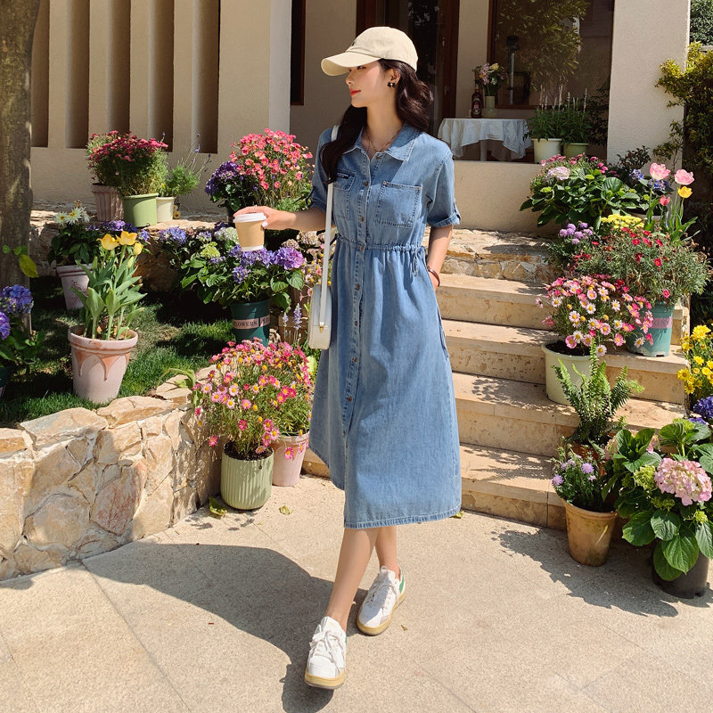 港风复古chic牛仔连衣裙女夏薄款2025新款小个子工装休闲衬衫裙子,女装连衣裙,浙宝285（原212）