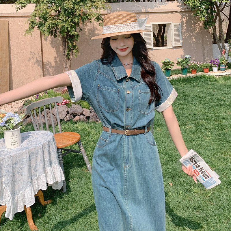24年夏季新款风提花拼接牛仔连衣裙送腰带212-1806-P130-K185,女装连衣裙,浙宝285（原212）