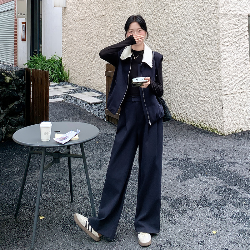 又a又飒撞色拼接马甲套装女秋季2025新款韩系小个子阔腿裤两件套,女装运动套装,浙宝285（原212）